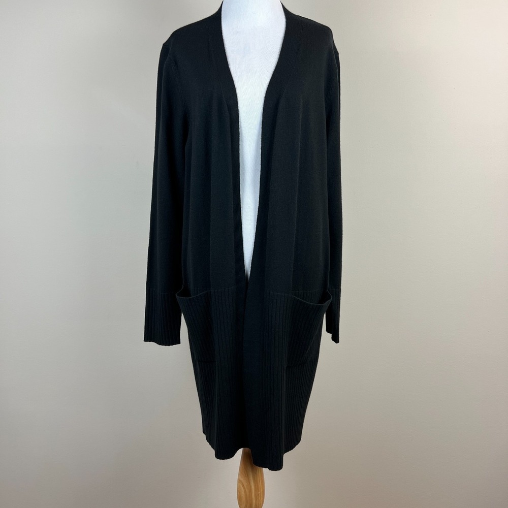 Lulu-B Cardigan Tunic Sweater Womens Medium Black Open Soft Knit Long Sleeve M